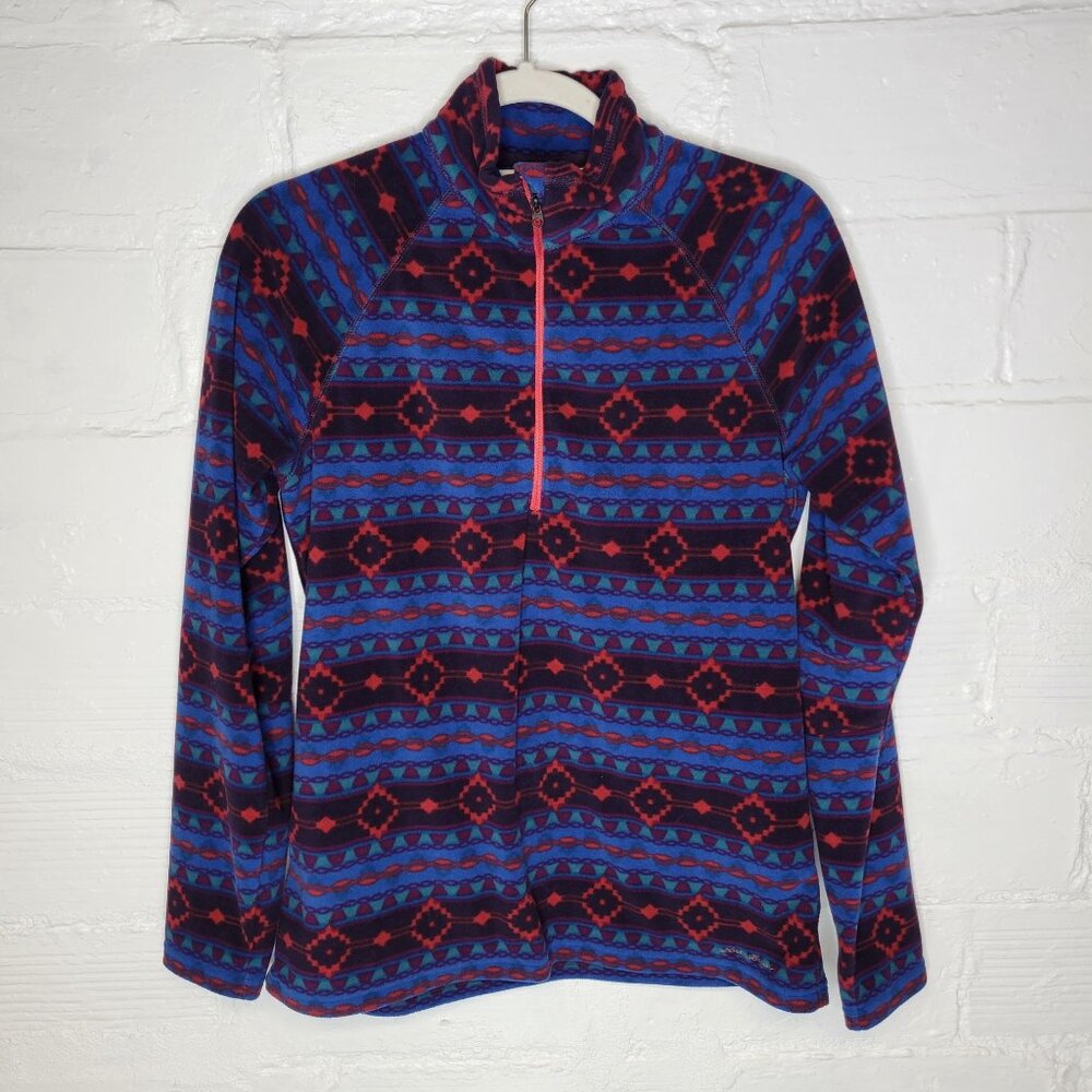 Eddie Bauer Women's Medium 1/2 Zip Pullover Fleece Blue Red - Picture 1 of 4